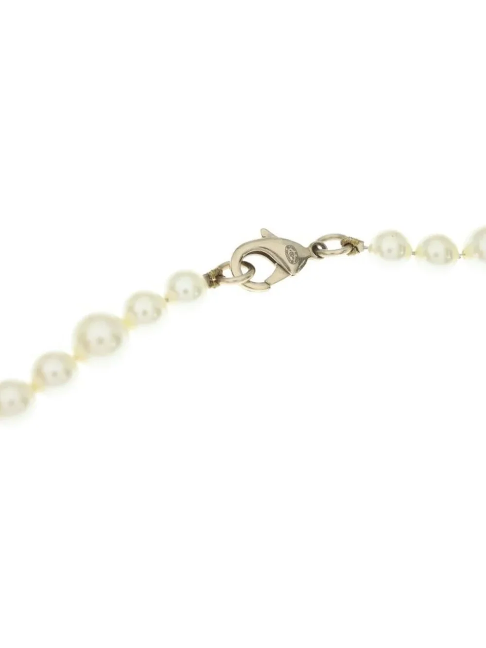 Chanel CC Logo Rhinestone Faux Pearl Long Necklace White Gold